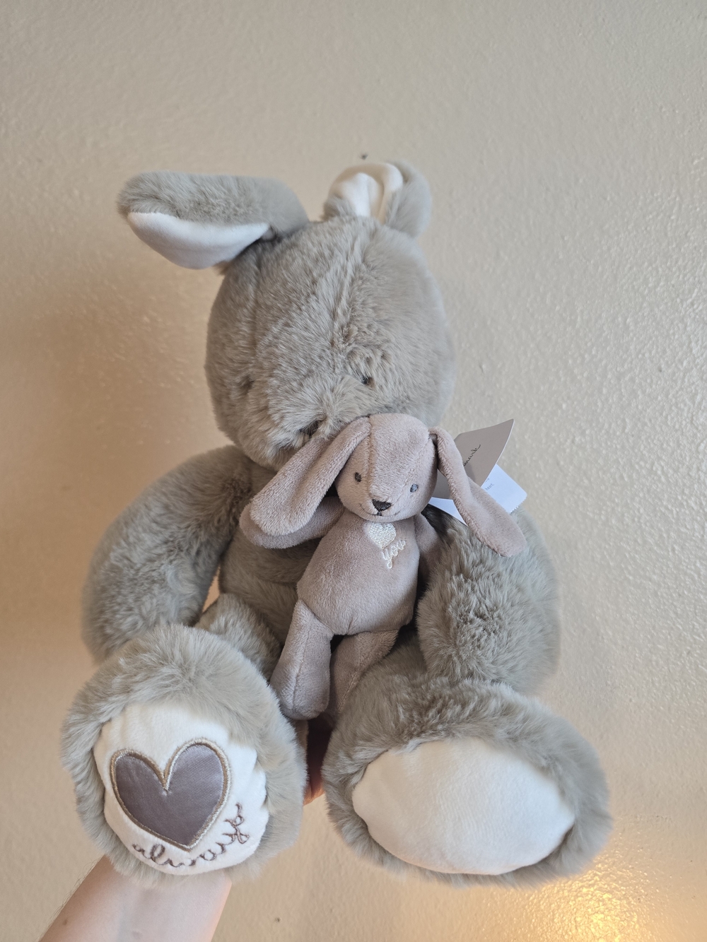 NEW Plush Grey Hallmark Bunny Duo Stuffed Animal Love You Always Big And Little
